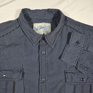 Chalc Mens XXL Long Sleeve Button Down Shirt Navy Blue Pinstripe Casual Top
